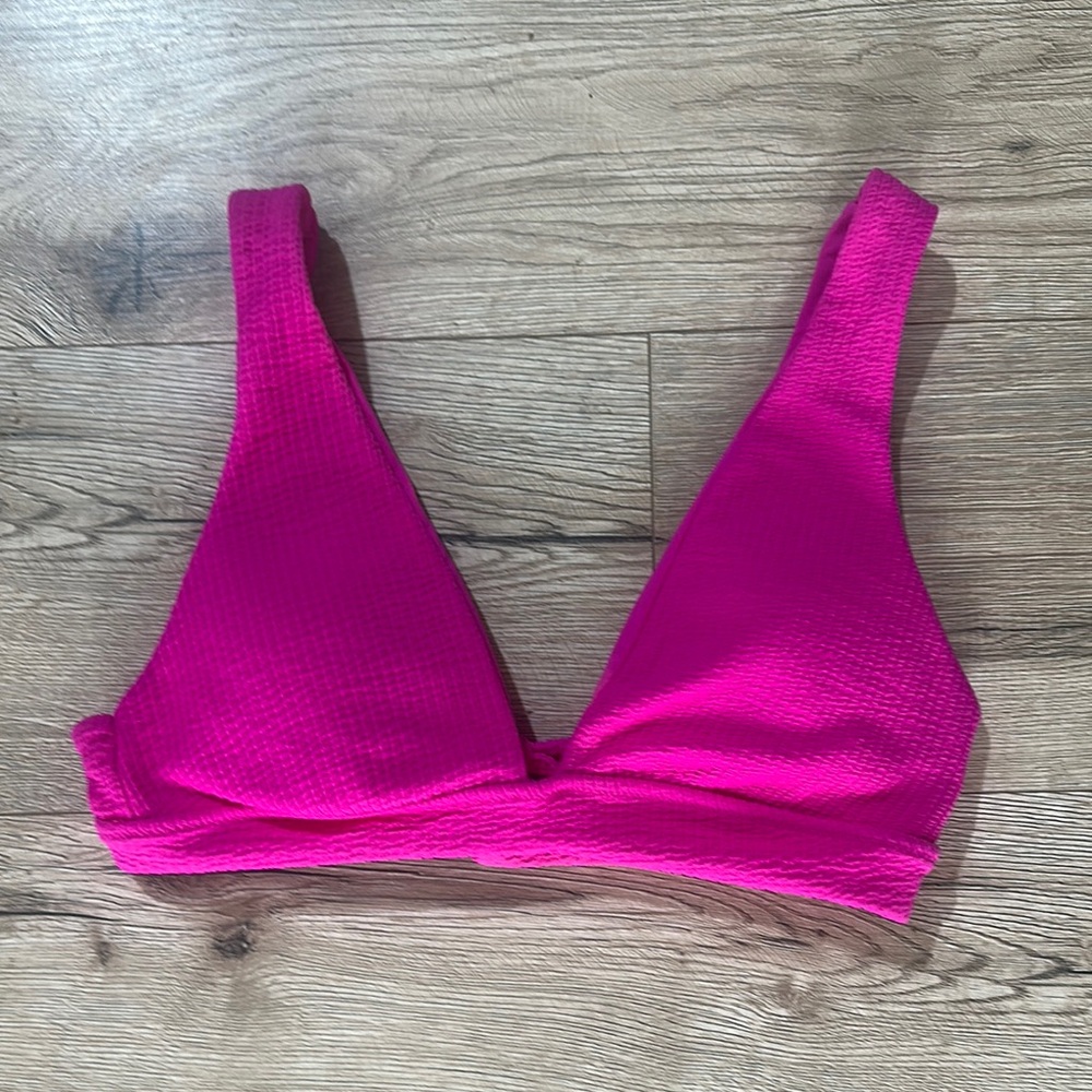NWOT BECCA Pink Plunge Halter Bikini Top large